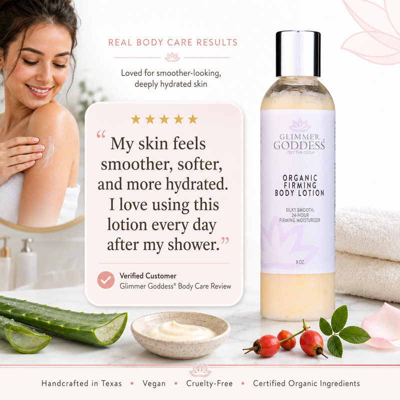 Glimmer Goddess® Organic Skin Care Organic Firming Body Lotion – Skin Tightening Formula Lotions & Creams White Smoke Lightly Scented – soft essential oil scent,Unscented – great for extra-sensitive skin