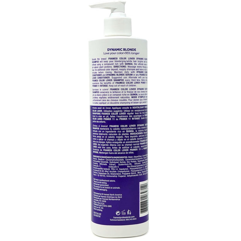 VIP Extensions Framesi Color Lover Dynamic Blonde Conditioner, Purple Sulfate-Free Conditioner for Color Treated Hair, 16.9 oz Conditioner White Smoke