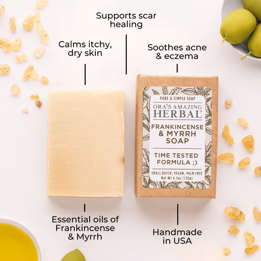 Ora's Amazing Herbal Frankincense & Myrrh Soap Soap Misty Rose Just The Soap Bar,With Organic Cotton Soap Saver Bag
