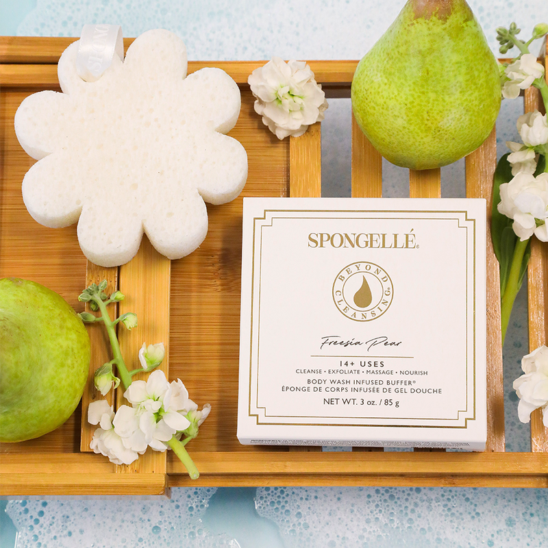 Spongellé Freesia Pear | Vegan-Friendly Boxed Flower Body Wash Infused Buffer Misty Rose
