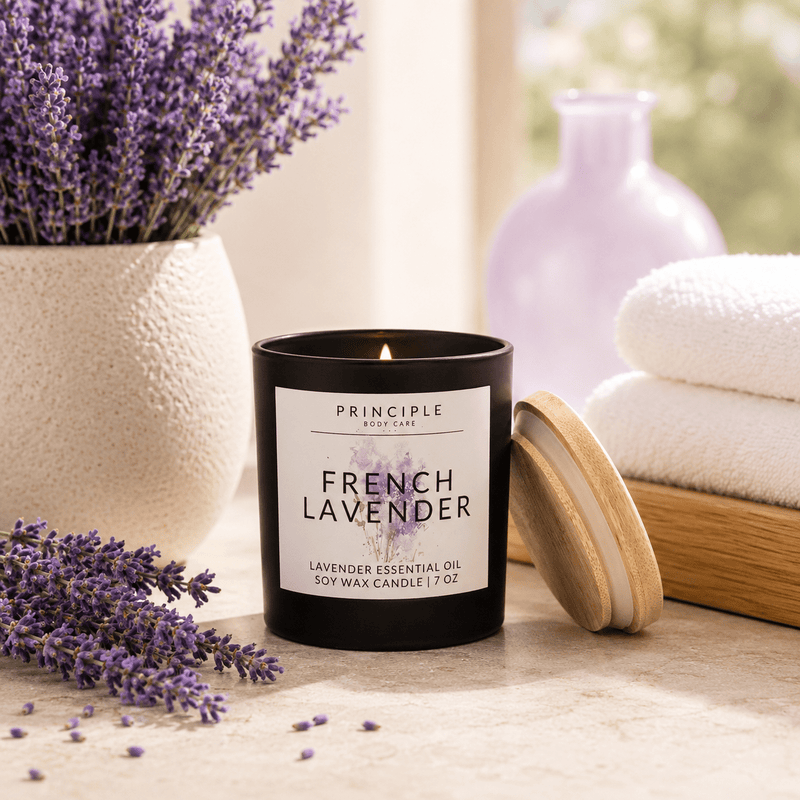 P R I N C I P L E French Lavender Soy Wax Candle Candles Light Gray