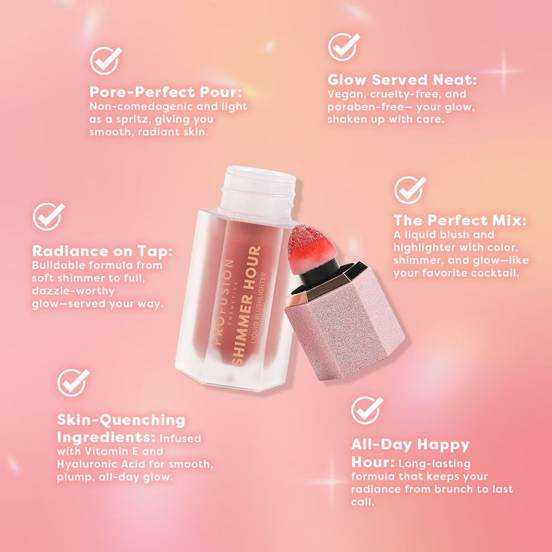 Profusion Cosmetics Shimmer Hour Liquid Blushlighter Face Light Pink Peach Mimosa,Strawberry Mimosa