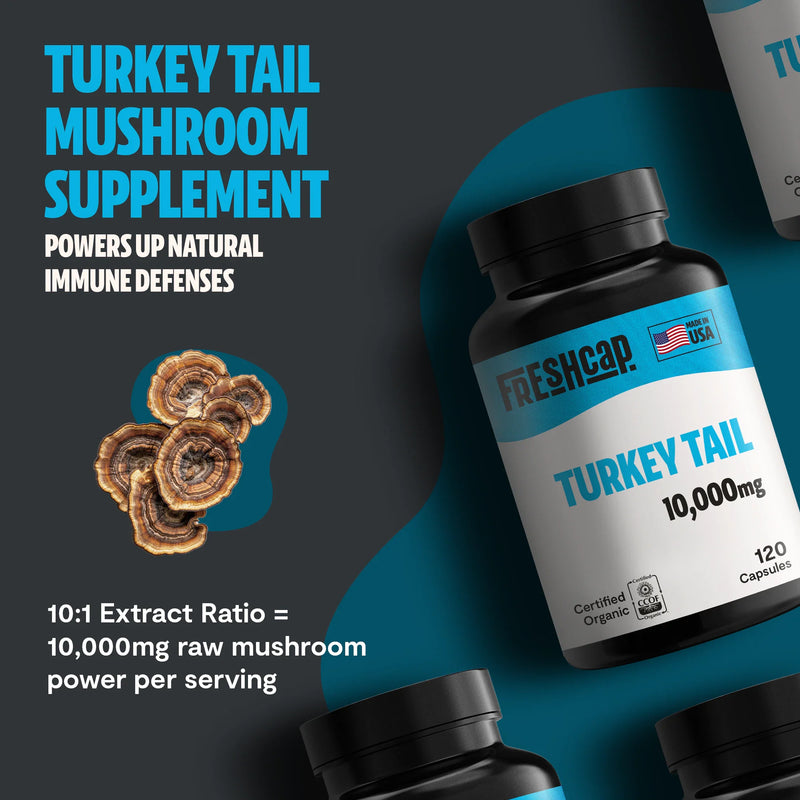 FreshCap Mushrooms Organic Turkey Tail Mushroom Capsules Capsules Dark Slate Gray 60 Capsules,120 Capsules