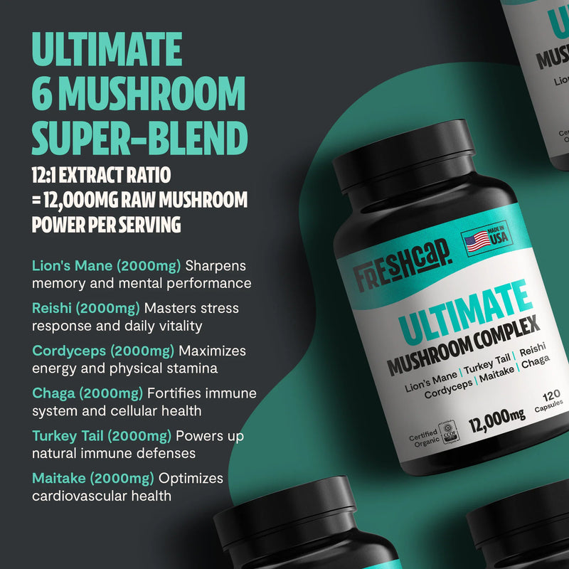 FreshCap Mushrooms Organic Mushroom Complex Supplement Capsules Capsules Dark Slate Gray 60 Capsules,120 Capsules,180 Capsules