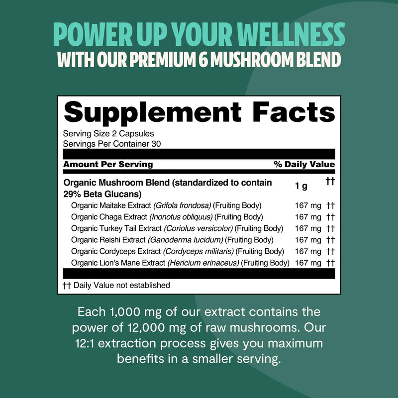 FreshCap Mushrooms Organic Mushroom Complex Supplement Capsules Capsules White Smoke 60 Capsules,120 Capsules,180 Capsules