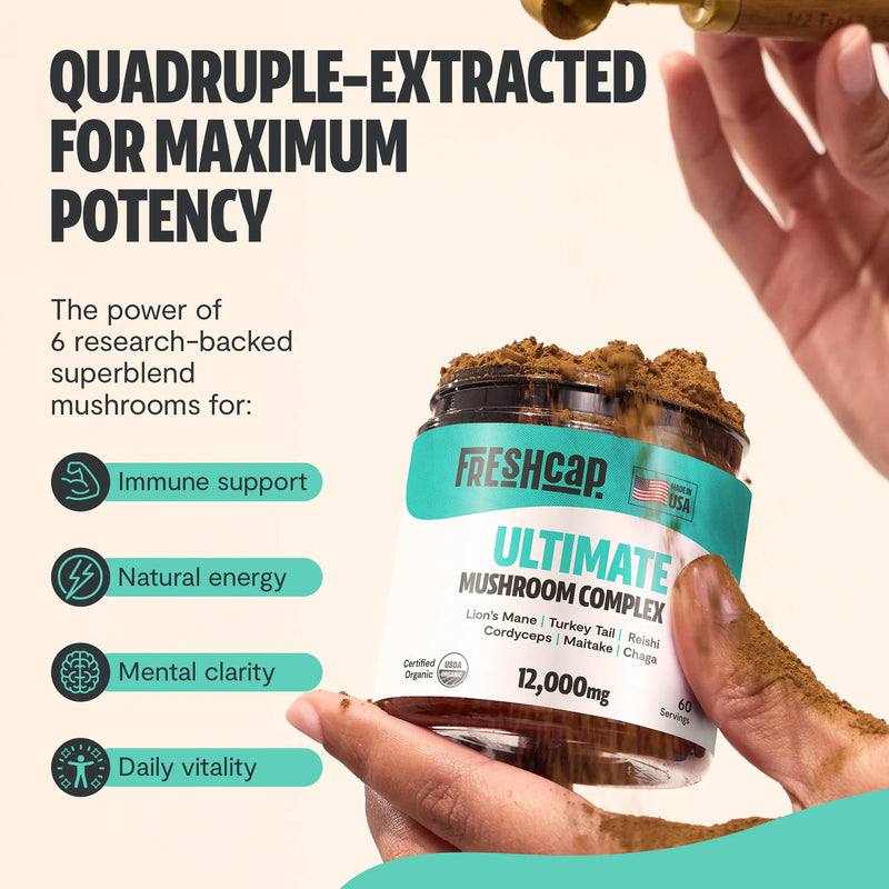 FreshCap Mushrooms Organic Mushroom Extract Powder Blend Powder Seashell
