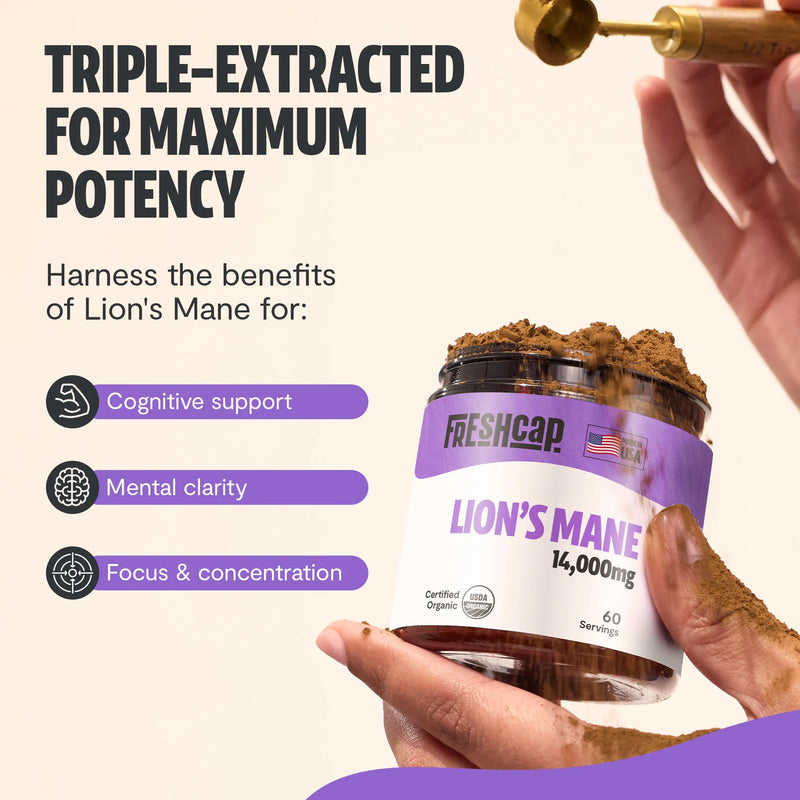 FreshCap Mushrooms Organic Lion’s Mane Mushroom Powder Powder Seashell 60 Servings