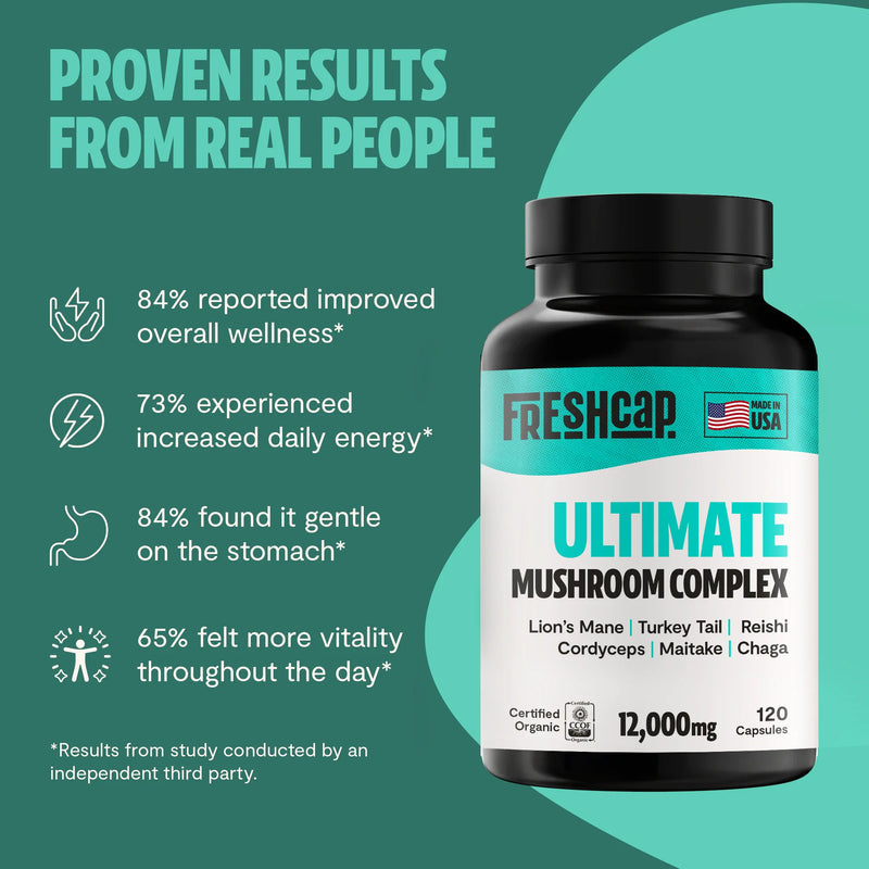 FreshCap Mushrooms Organic Mushroom Complex Supplement Capsules Capsules Sea Green 60 Capsules,120 Capsules,180 Capsules