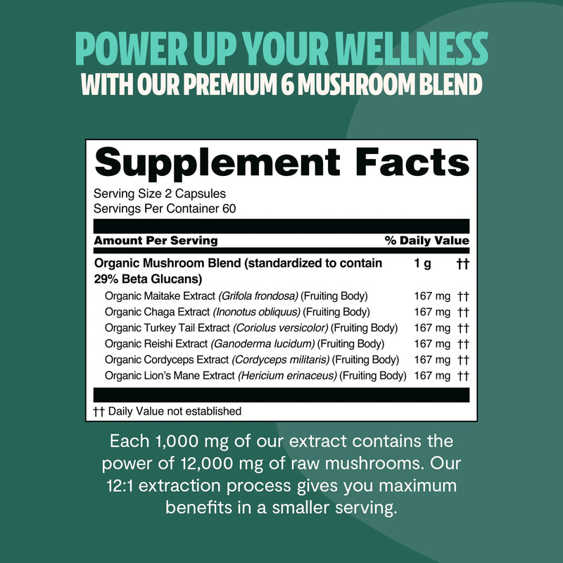 FreshCap Mushrooms Organic Mushroom Complex Supplement Capsules Capsules White Smoke 60 Capsules,120 Capsules,180 Capsules