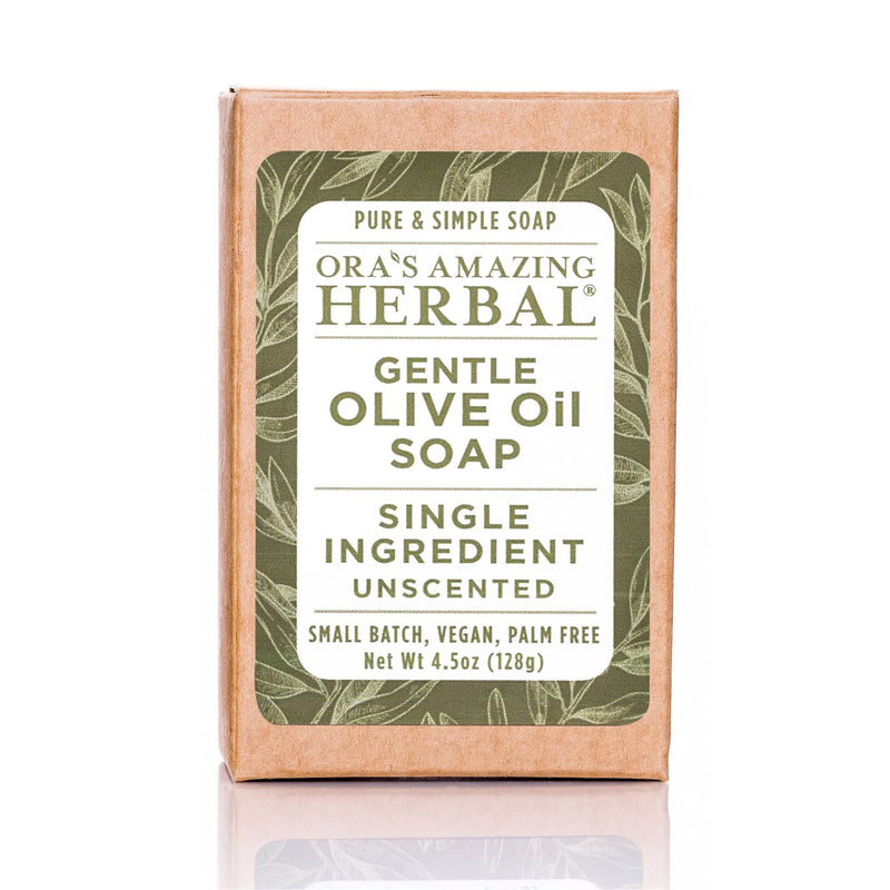 Ora's Amazing Herbal Gentle Olive Oil Soap, Unscented Soap White Smoke Just The Soap Bar,With Organic Cotton Soap Saver Bag