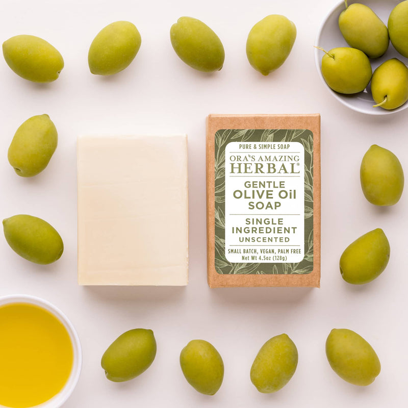 Ora's Amazing Herbal Gentle Olive Oil Soap, Unscented Soap Light Gray Just The Soap Bar,With Organic Cotton Soap Saver Bag