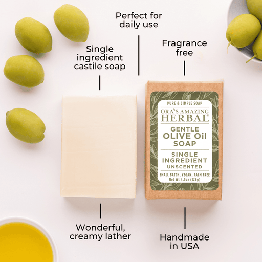 Ora's Amazing Herbal Gentle Olive Oil Soap, Unscented Soap Lavender Just The Soap Bar,With Organic Cotton Soap Saver Bag