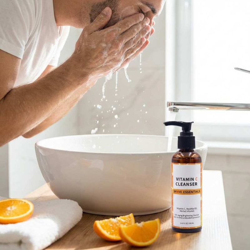 Shave Essentials Gentle Vitamin C Facial Cleanser for Anti-Aging Skincare Face Wash White Smoke