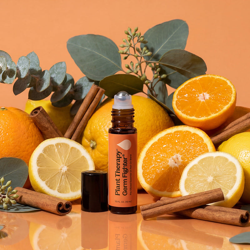 Plant Therapy Germ Fighter Essential Oil Blend Pre-Diluted Roll-On Essential Oil Dark Salmon 10 mL