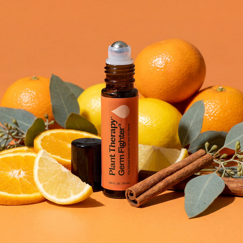 Plant Therapy Germ Fighter Essential Oil Blend Pre-Diluted Roll-On Essential Oil Sandy Brown 10 mL