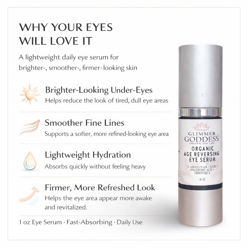 Glimmer Goddess® Organic Skin Care Organic Age Reversing Eye Serum – Instant Firming Treatment For Eyes White Smoke