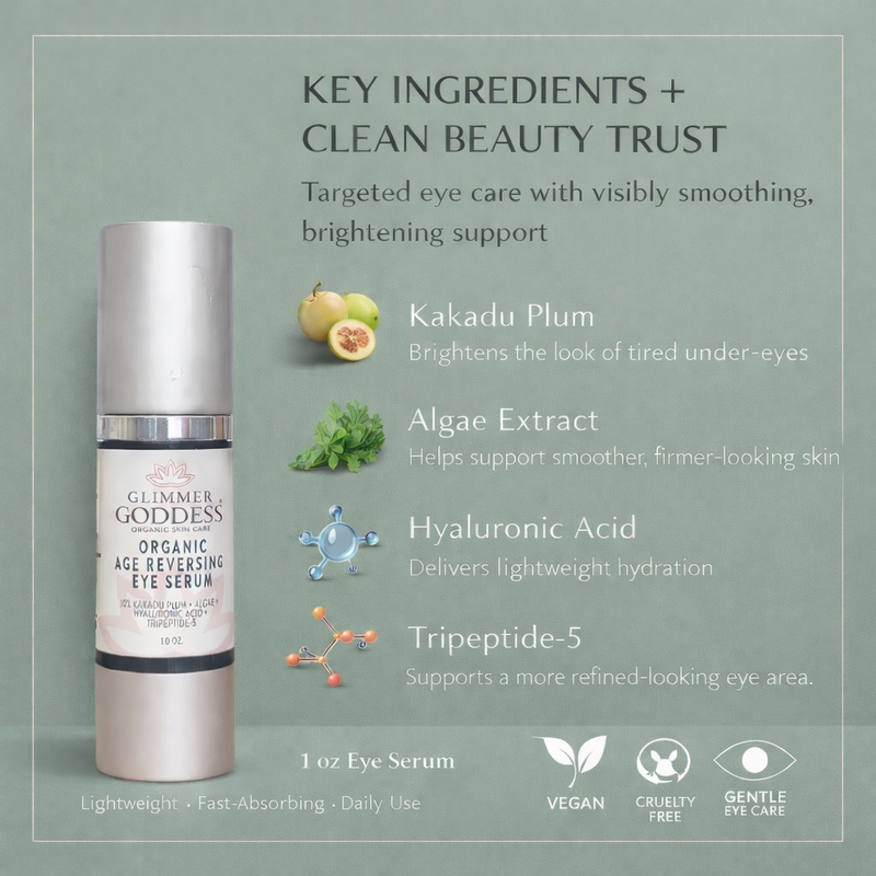 Glimmer Goddess® Organic Skin Care Organic Age Reversing Eye Serum – Instant Firming Treatment For Eyes Dark Sea Green