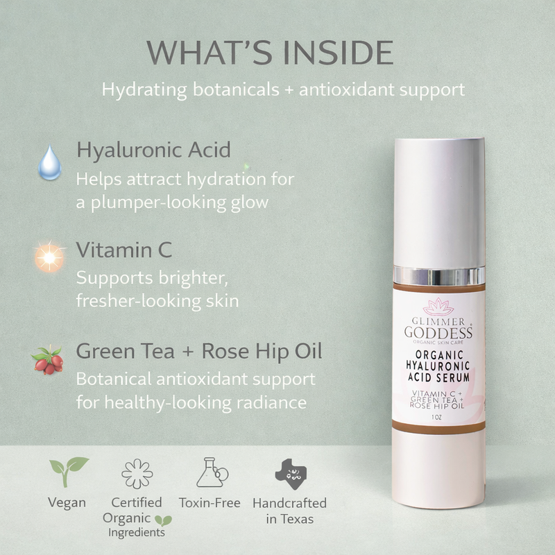 Glimmer Goddess® Organic Skin Care Organic Hyaluronic Acid Serum – Plumping Hydration 1 oz. Serums Gray