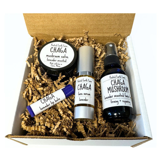 Rooted Earth Farm + Apothecary Chaga Skin Care Gift Set Herbal Salves + Balms Black Unscented,Lavender
