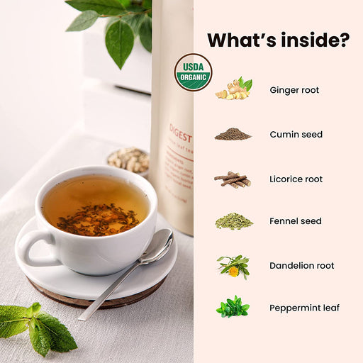 Gardenika Shop Digest Awake Tea, Bloating & Stomach Ease | Ayurvedic | Organic Loose Leaf Tea Misty Rose