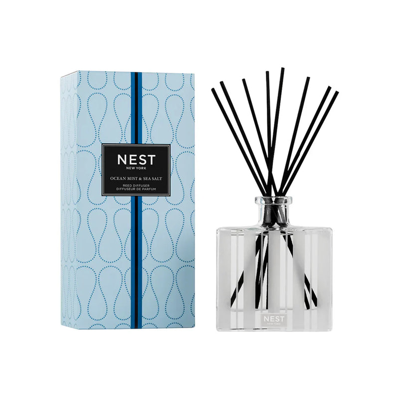 Nava Beauty Nest New York Ocean Mist and Sea Salt Reed Diffuser 5.9 OZ White Smoke