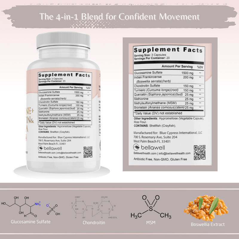 Bellawell Health Glucosamine Sulfate - Healthy Joints by Bellawell Capsules Dark Gray
