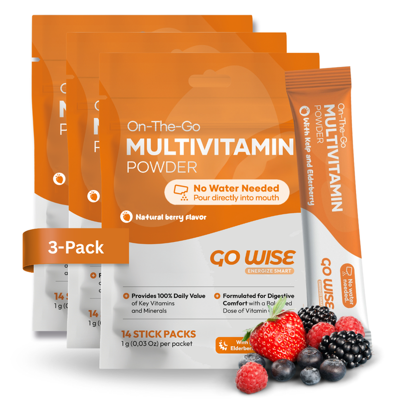 Go Wise Vegan Multivitamin Powder Stick Packs - No Water Needed Multivitamin White Smoke 42 Stick Packs