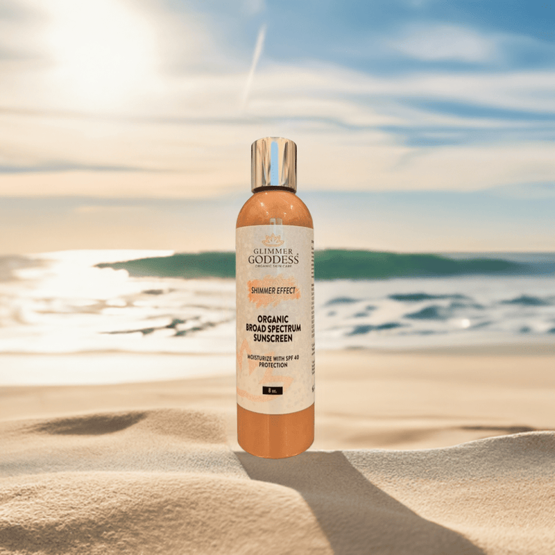 Glimmer Goddess® Organic Skin Care Goddess Glow Shimmer Suntan Lotion SPF 40 – Reef-Safe Radiance Lotions & Creams Wheat 8 oz.,4 oz.