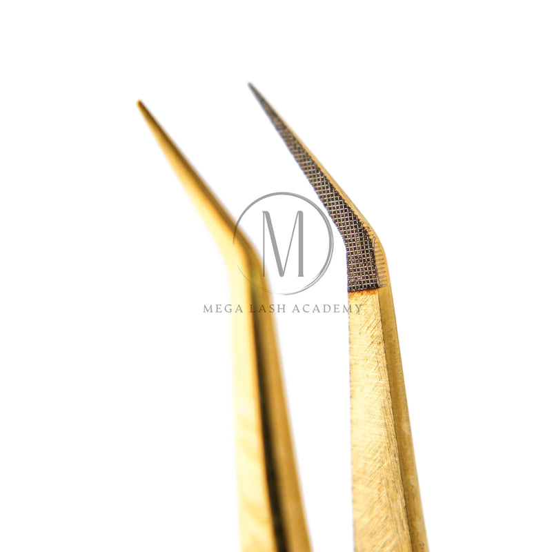 Mega Lash Academy Gold Micro Fiber - MF4 - 45 Degree Volume Tweezers Tweezers Light Goldenrod