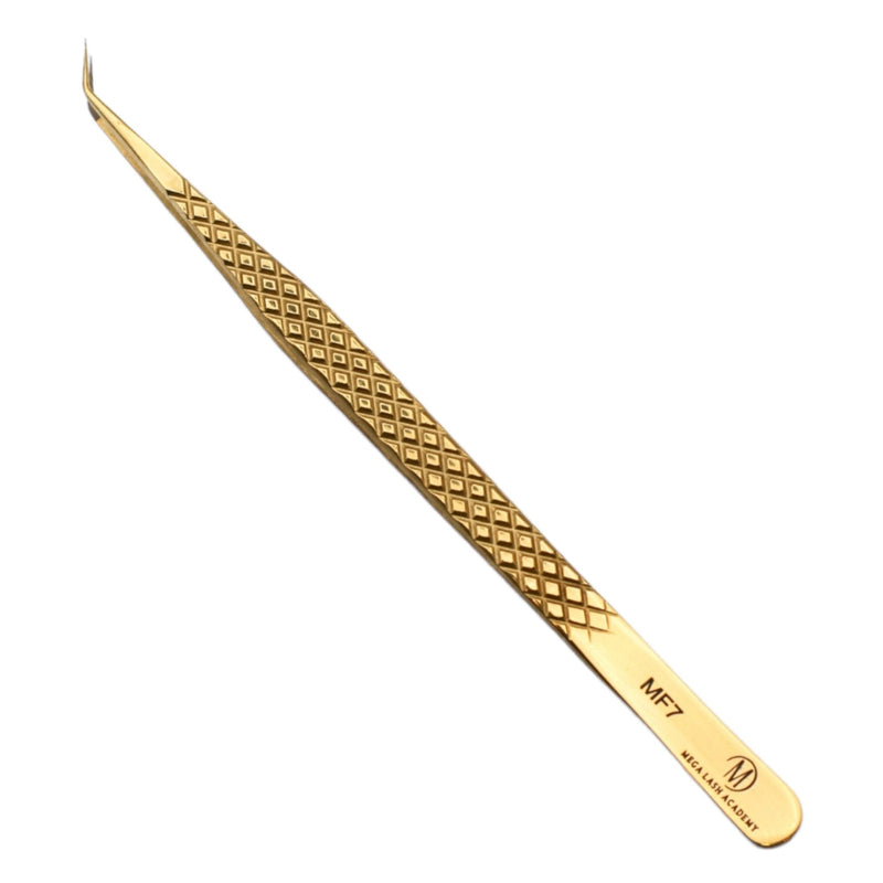 Mega Lash Academy Gold Micro Fiber - MF7 - Xtra Long Skinny Tweezers Tweezers Tan