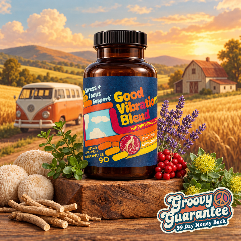Hippie Farms Stress Support - Good Vibrations Blend - Ashwagandha, Lions Mane, & More Vitamins & Supplements Sienna