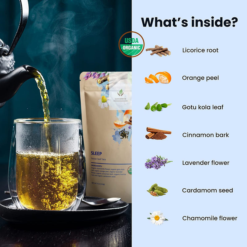 Gardenika Shop Sleep Tea, Evening Relaxation | Chamomile Lavender Gotu Kola | Organic Loose Leaf Tea Lavender