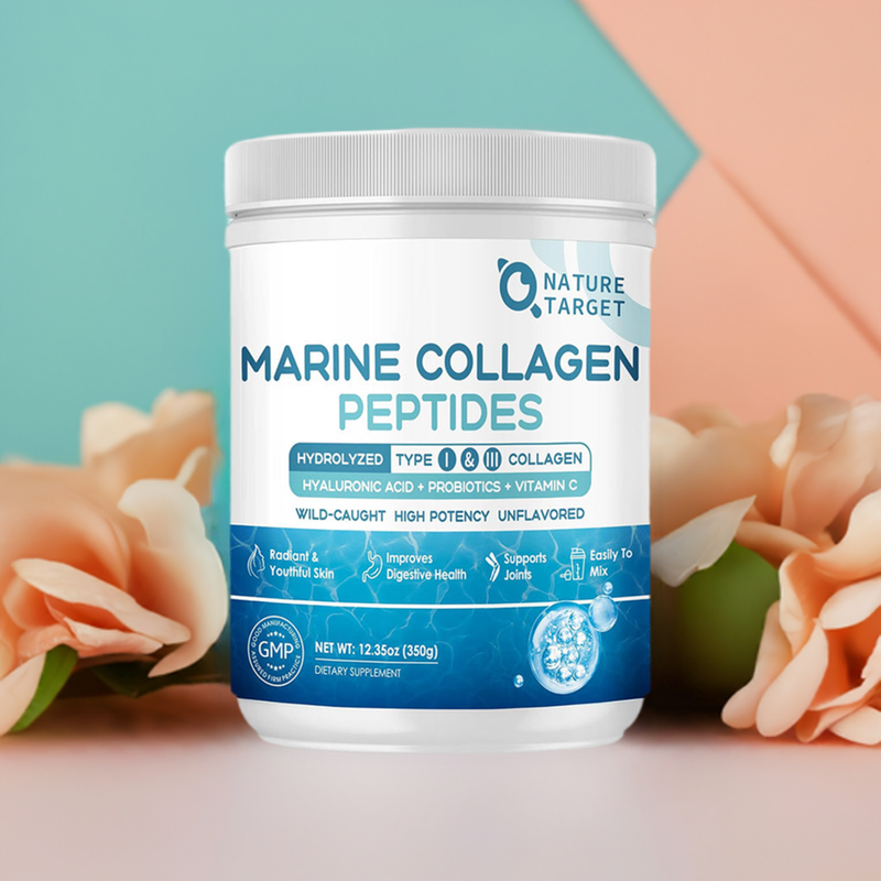 Nature Target Marine Collagen Peptides Powder, 10 Billion CFUs, 12.35 OZ Collagen Medium Aquamarine