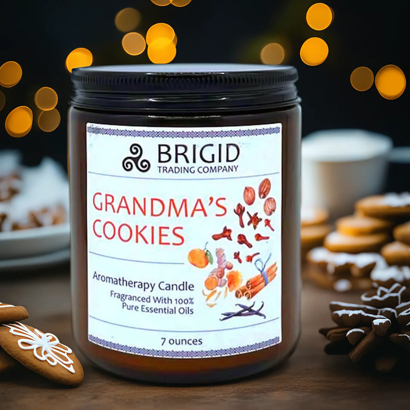 Brigid Trading Company Grandma's Cookies Soy Wax Candle - Cinnamon, Clove, Nutmeg, Ginger, Vanilla, and Citrus Aromatherapy Candle Black 7oz amber jar,3oz pewter tin