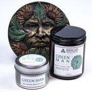 Brigid Trading Company Green Man Soy Wax Candle - Moss, Rainwater, Old Growth Forests, and White Musk Premium Scented Candle White Smoke 7oz amber jar,3oz pewter tin