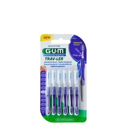 GUM Gum Trav-Ler Brush Heads Fine Cylindrical Size 3 -1.2mm 6 Brush Toothbrush White Smoke