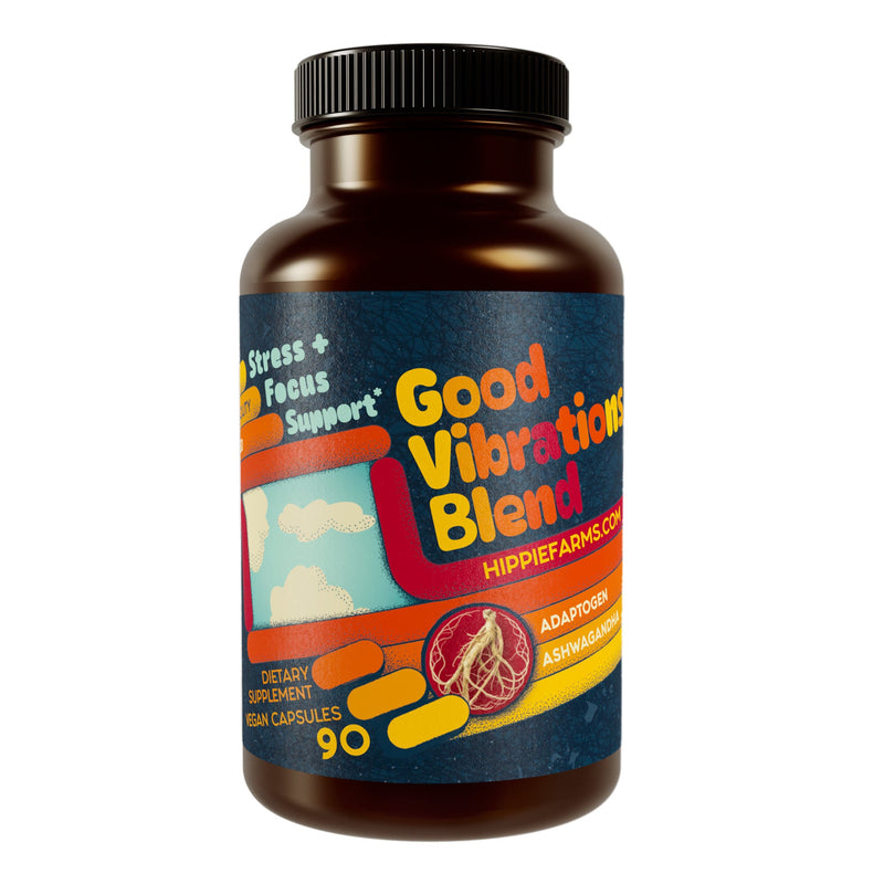 Hippie Farms Stress Support - Good Vibrations Blend - Ashwagandha, Lions Mane, & More Vitamins & Supplements White Smoke