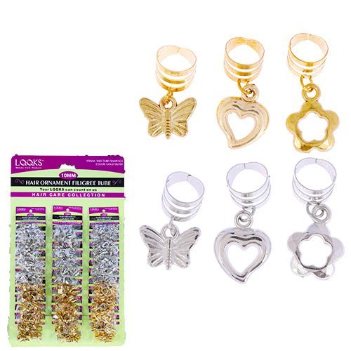 VIP Extensions Hair Ornament Filigree Tube Shapes, Gold/Silver, 10 mm Hair Accessories White Smoke
