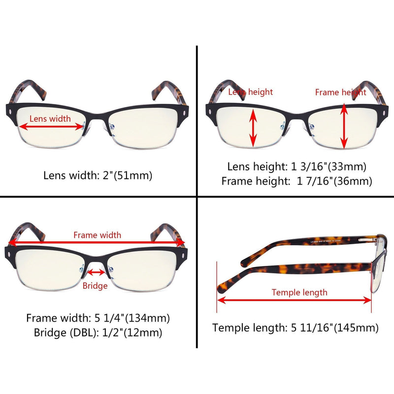 eyekeeper.com Half-rim Blue Light Filter Eyeglasses LX19003-BB40 Eyeglasses Beige Black Gold / without magnification,Black Gunmetal / without magnification,Red / without magnification