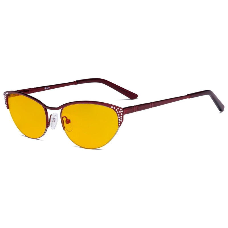 eyekeeper.com Half-rim Cat-eye Blue Light Blocking Eyeglasses HP17002 Eyeglasses Saddle Brown Red / without magnification