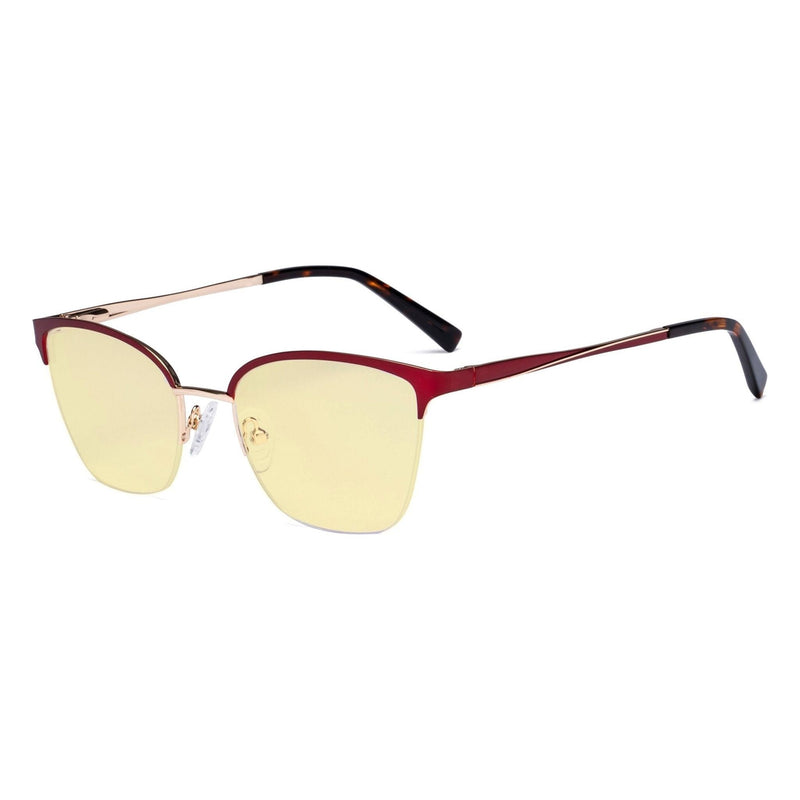 eyekeeper.com Half-rim Blue Light Blocking Eyeglasses Yellow Tinted Lenses LX19028-BB60 Eyeglasses Wheat Red / without magnification