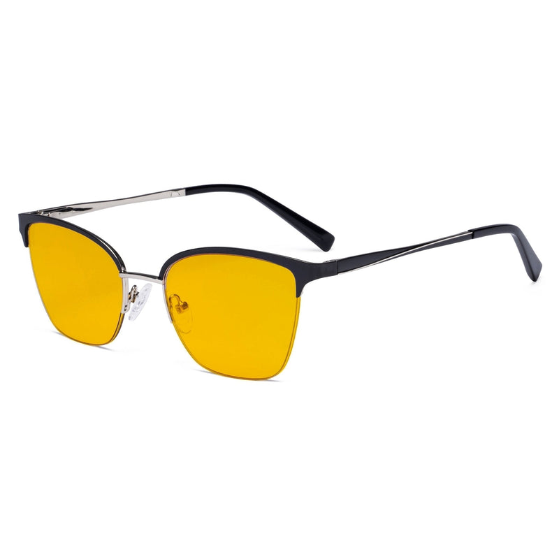 eyekeeper.com Half-rim Blue Light Blocking Eyeglasses Amber Tinted Lenses LX19028-BB90 Eyeglasses White Smoke Black / without magnification