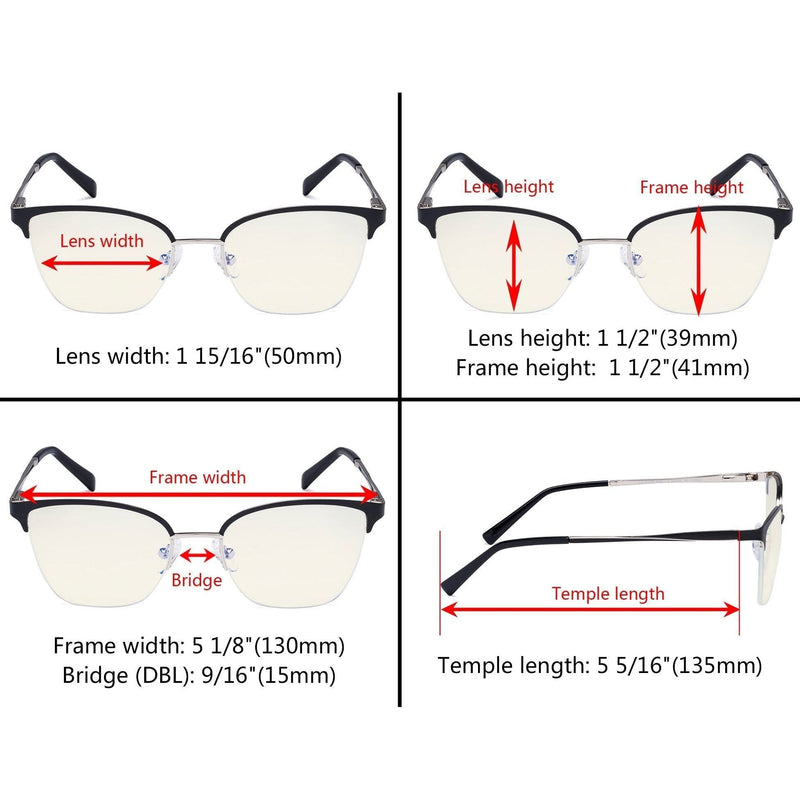 eyekeeper.com Blue Light Filter Glasses Half-rim Stylish Style LX19028-BB40 Eyeglasses Dark Slate Gray Black / without magnification,Blue / without magnification,Red / without magnification