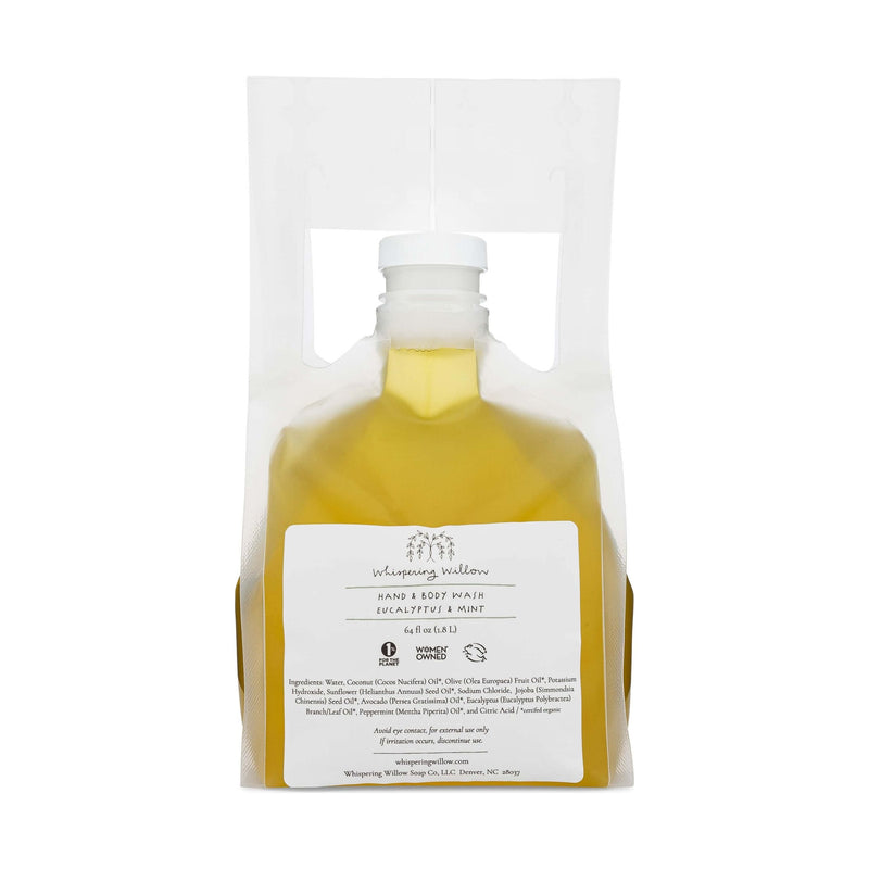 Whispering Willow Eucalyptus & Mint Natural Hand and Body Wash Bulk Refill Liquid Soap Antique White