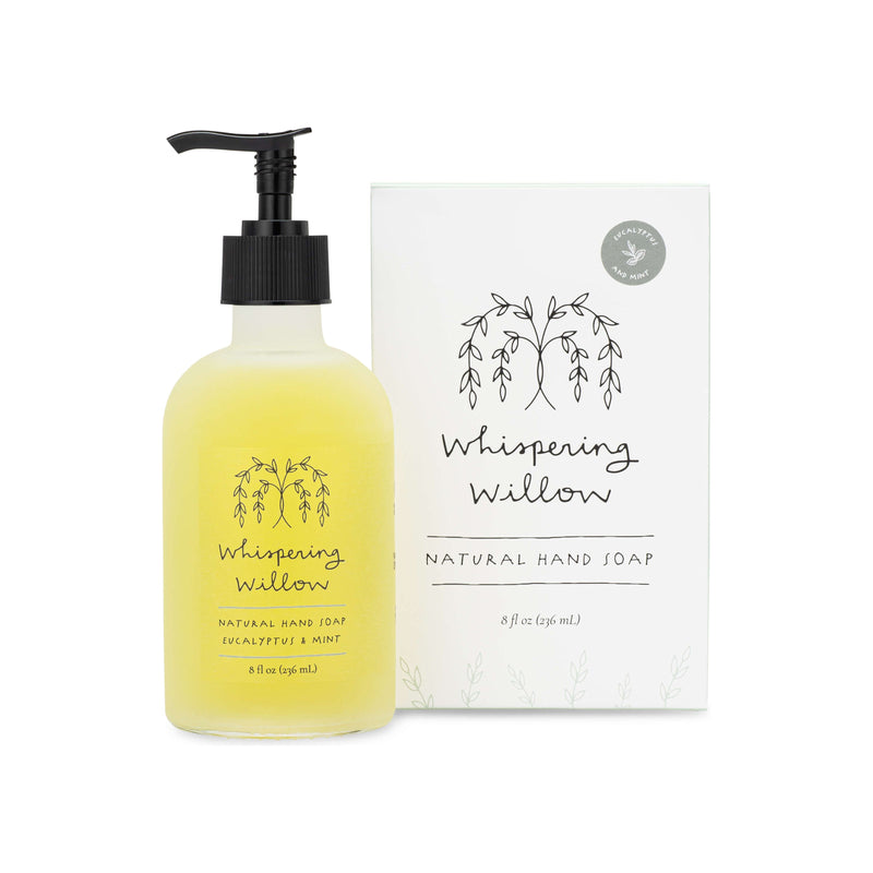 Whispering Willow Eucalyptus & Mint Natural Hand Soap in a Glass Bottle Liquid Soap Beige