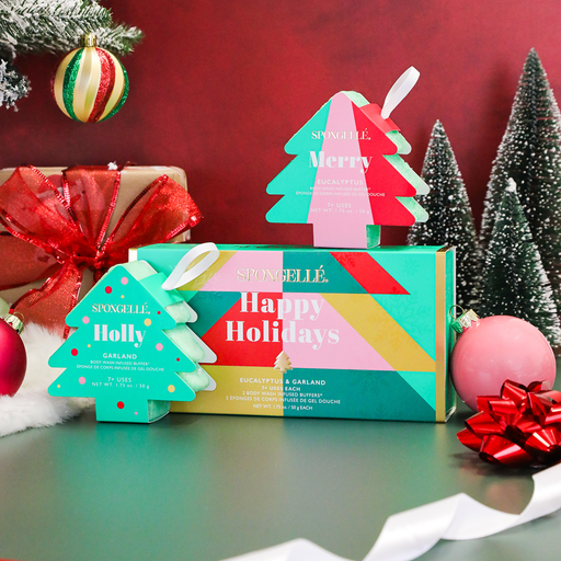 Spongellé Happy Holidays | Holiday Tree Gift Set Body Wash Infused Buffer Sienna