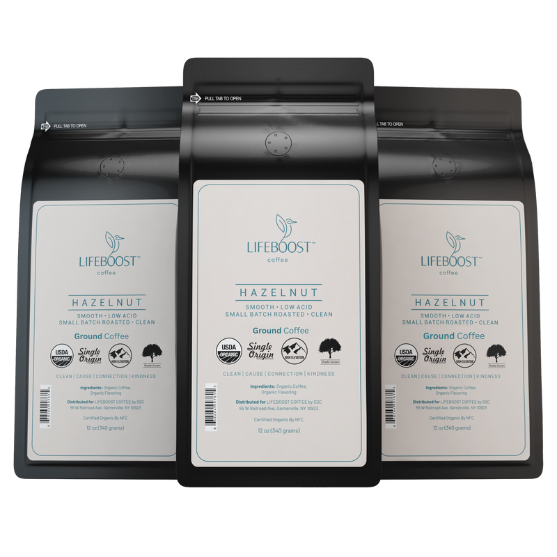 Lifeboost Coffee Hazelnut Flavored Coffee Light Gray Ground / 3