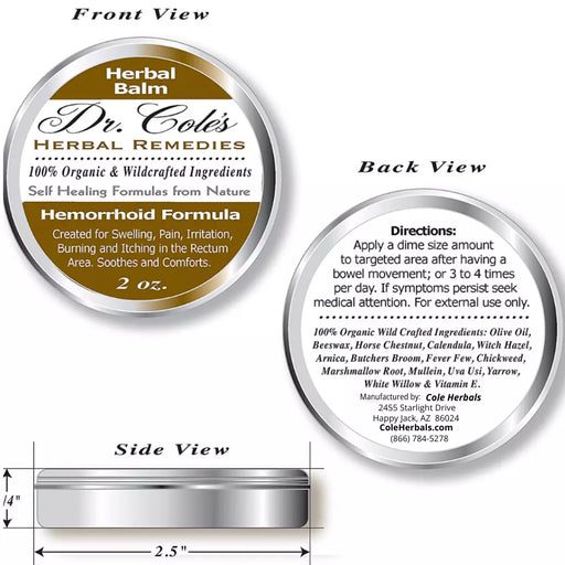 COLEHERBALS LLC 01 - Dr. Cole's Organic Hemorrhoid Balm Herbal White Smoke