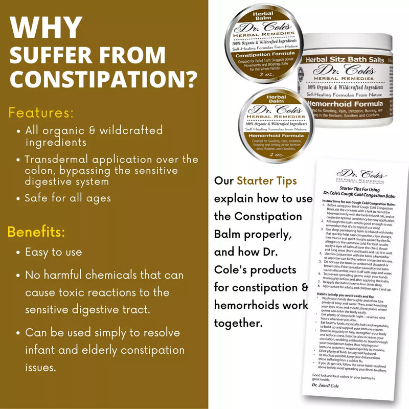 COLEHERBALS LLC Dr. Cole's Hemorrhoid Balm, Salts, and Constipation Balm Bundle Saddle Brown
