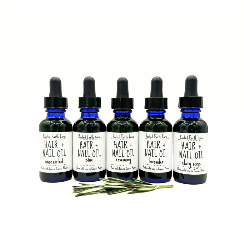 Rooted Earth Farm + Apothecary Herbal Hair + Nail Oil Hair + Nail Care White Smoke unscented / 1 oz,rosemary / 1 oz,pine / 1 oz,clary sage / 1 oz,lavender / 1 oz,unscented / 2 oz,rosemary / 2 oz,pine / 2 oz,clary sage / 2 oz,lavender / 2 oz